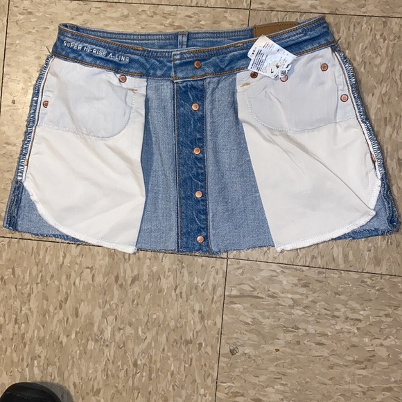 NWT American Eagle Outfitters Denim Micro Mini Super Hi-Rise A-Line Skirt size 0 - Picture 13 of 13